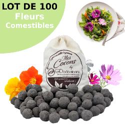 Sac de 100 Bombes à graines avec mélange de graines " Fleurs Comestibles " BIO
